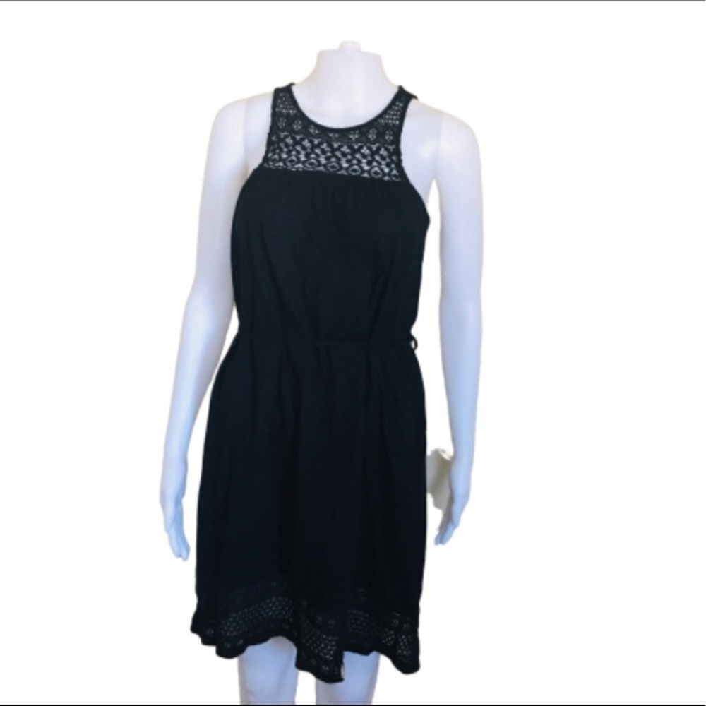 H&M Boho Sleeveless Crochet Dress With Tie Waist Black XS